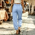 thumbnail image 6 of Qingpeng Womens Textured Woven Jogger Pants Elastic Drawstring High Waisted Side Hidden Pockets Button Decor Cuff Loose Summer Casual Trousers, 6 of 7