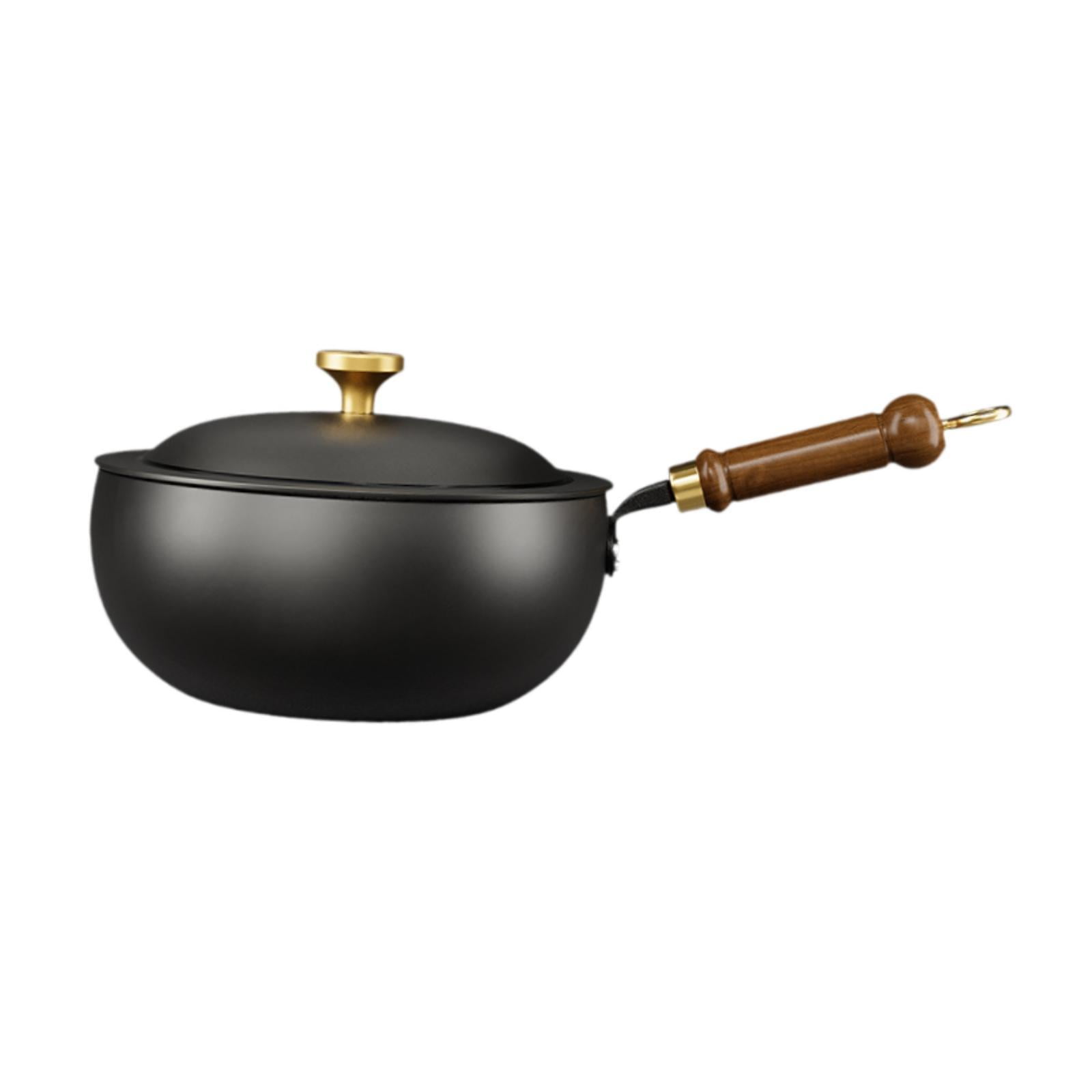 Esquirla Wok with Lid Deep Frying Pan Soup Pot Cookware Gas Instant Noodle Pot Stir Fry Pan Cooking Wok for Hotel Camping Dorm Kitchen 20cm diameter