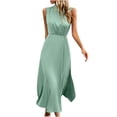 thumbnail image 2 of Robes Grande Taille pour Femmes Été Couleur Unie Mode Décontractée Printemps et Été Robe Sans Manches Col Rond Robes de Soirée pour Femmes Élégantes et Élégantes en Liquidation, 2 of 5