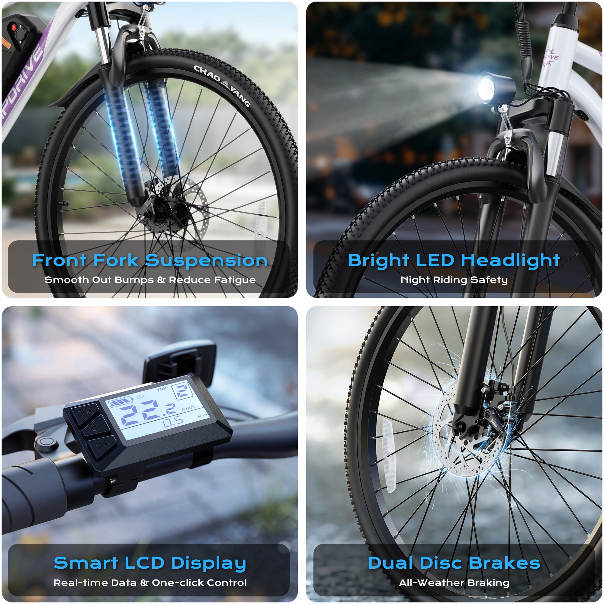 VIPDRIVE Electric Bike for Adults 26", 750W Peak Ebike, 48V 7.8AH Removable Battery，Up to 40 Miles 20MPH Electric Mountain Bike，Front Fork Suspension，7-Speed Shimano Gears，UL2849
