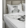 thumbnail image 2 of Ambesonne Black White Fitted & Top Sheet Set with Shams, Hipster New Age Cat, Black White, 2 of 4