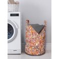 thumbnail image 3 of Spring Laundry Bag, Traditional Bohemian Style Flower Pattern and Swirly Leaves Petals, Basket with Handles Drawstring Closure for Laundromats, 13" x 19", Burgundy Orange and White, by Ambesonne, 3 of 4