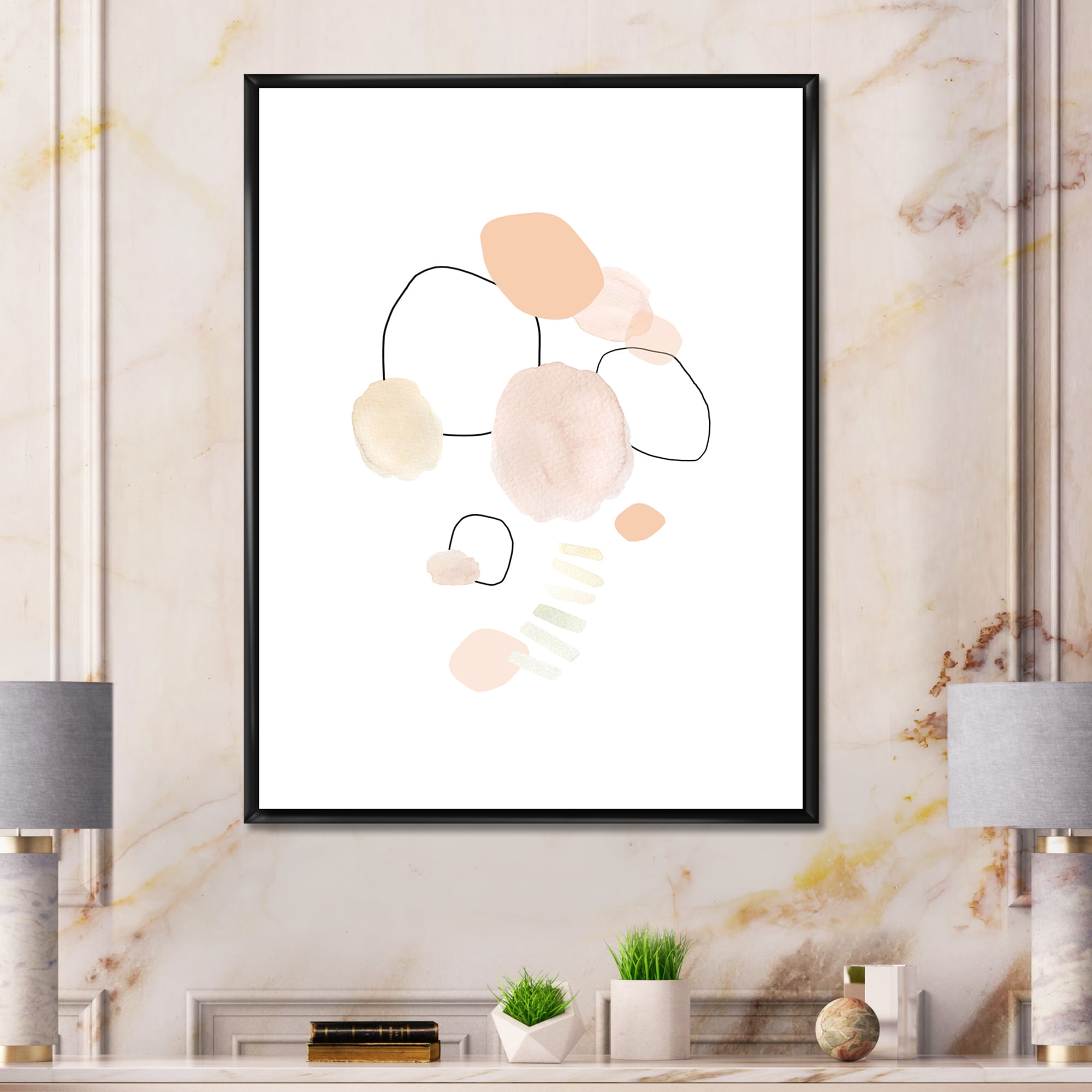 Designart 'Watercolour Stains On White' Shabby Chic Framed Canvas Wall Art Print