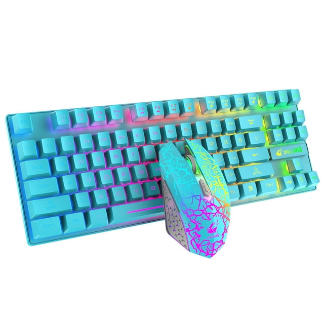 funtasica Gaming Wireless Backlit Keyboard & Mouse , 800-1600-2400 DPI Blue