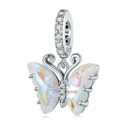925 Sterling Silver Butterfly Stone Wing Dangle Charm for Women Pandora Charm Bracelet & Necklaces