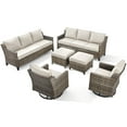 thumbnail image 3 of PARKWELL 6 Piece Outdoor Patio Furniture Set,All-Weather Rattan Conversation Set with Deep Seat Couch,Swivel Glider Chair and Seat Foot Rest,10-Seat Furniture Sets for Deck, Backyard,Gray/Beige, 3 of 13