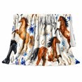 thumbnail image 2 of Artistic Galloping Horses Blue Flowers Equestrian Autumn, Rustic Farmhouse Horse Scene, Warm Flannel Blanket for Ranch House and Living Room, Horse Lovers Thanksgiving Gift, Rustic Home Decor, 2 of 9