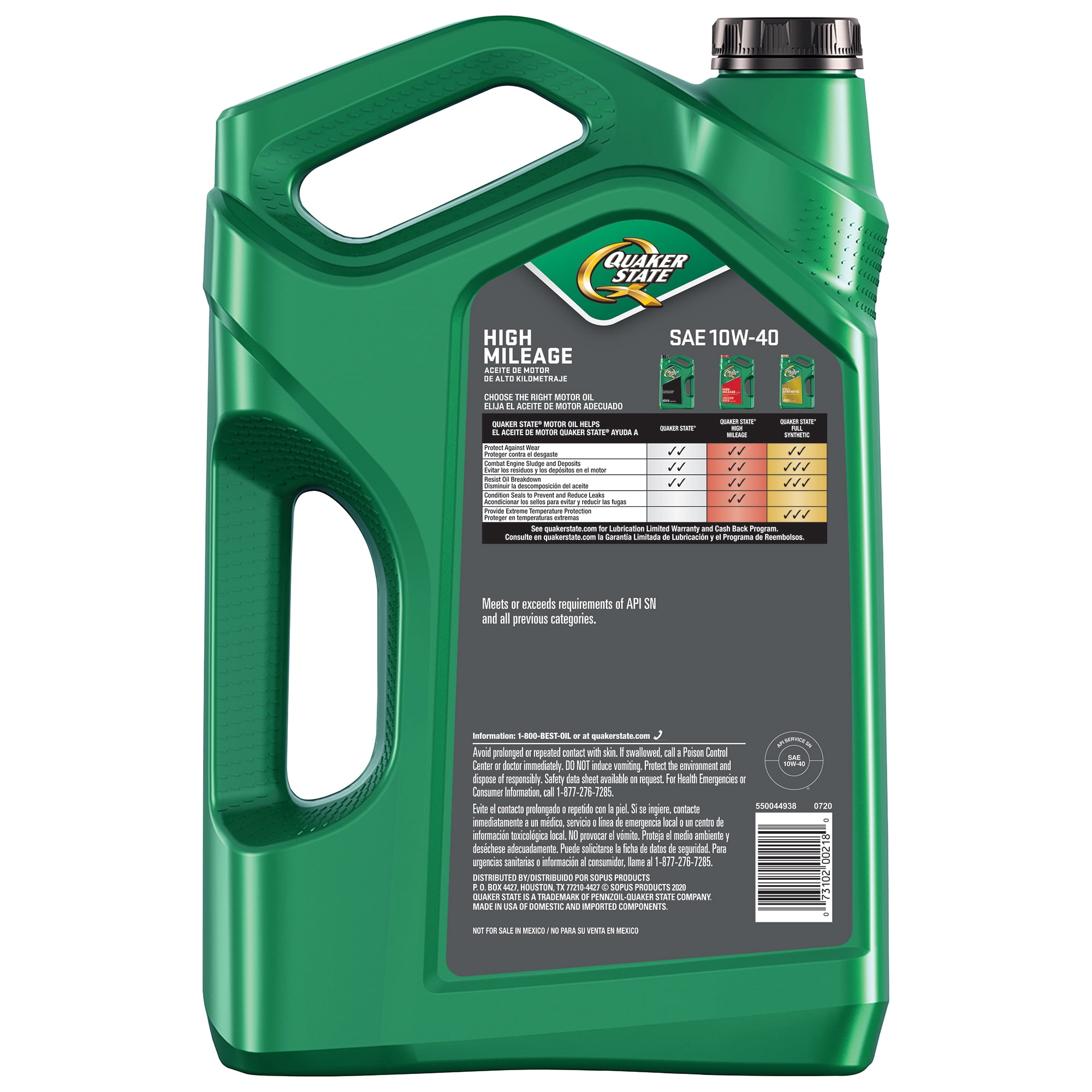 Quaker State High Mileage 10W-40 Synthetic Blend Motor Oil for Vehicles over 75K Miles, 5-Quart