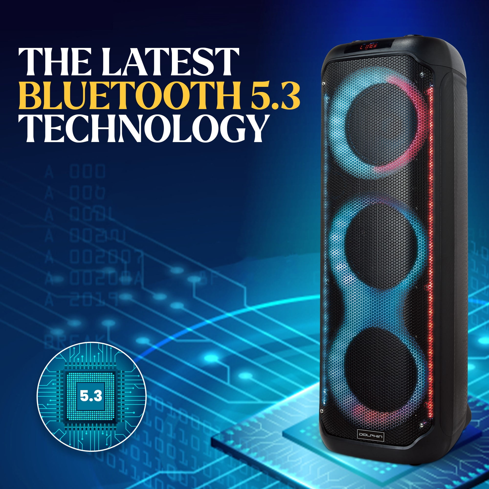 Dolphin KP-380 Triple 8" Bluetooth Party Speaker – Powerful Sound System, 35-Inch Tall, Portable Design, Long Lasting Battery