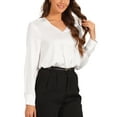 thumbnail image 1 of Inspire Chic Leotardo de satén para mujer con cuello en V y mangas largas, tops de bodysuit formales, 1 of 5