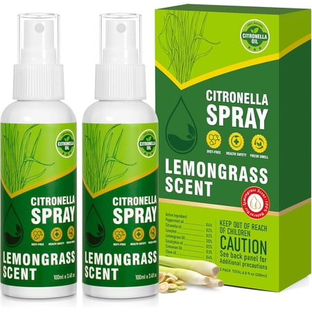 Citronella Spray, DEET-Free, 6.76 oz (2 Pack), Air Freshener Spray, Plant-Based Essential Oil Spray for Home, Outdoor, Camping, Hiking, Traveling, Fishing