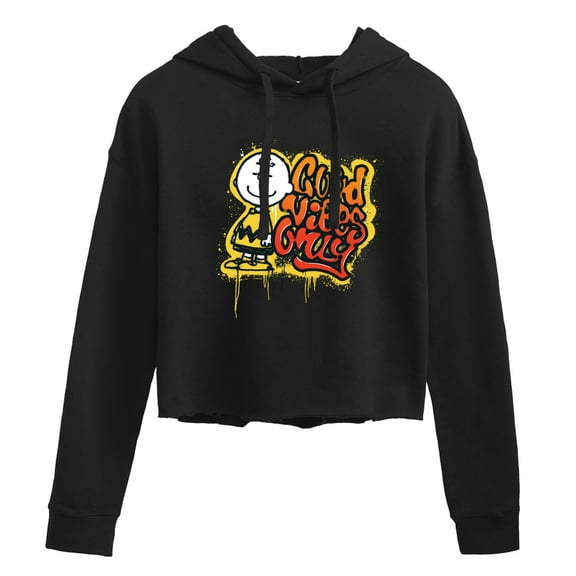 Peanuts - Good Vibes Only - Juniors Cropped Pullover Hoodie