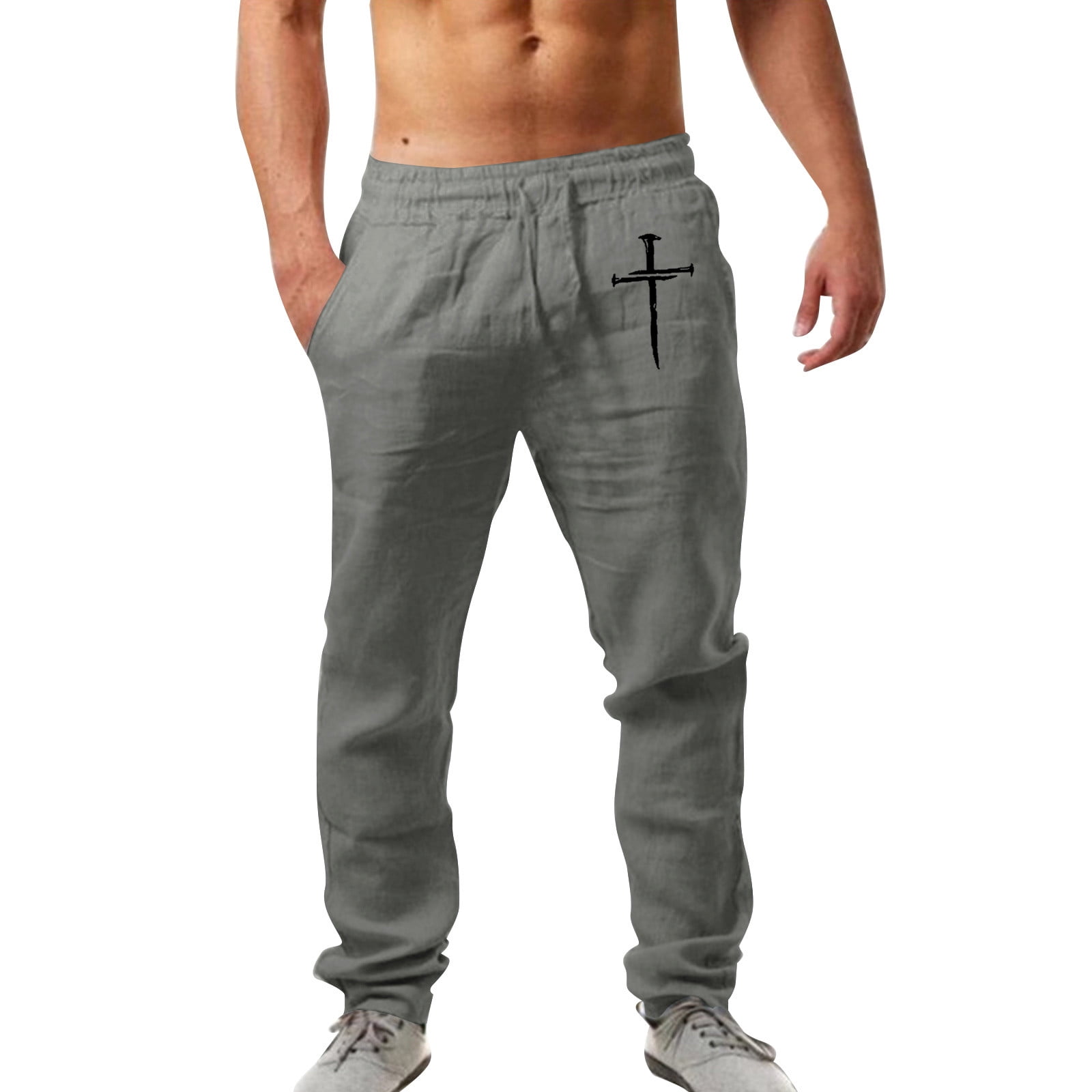 waist pantalon lin homme large