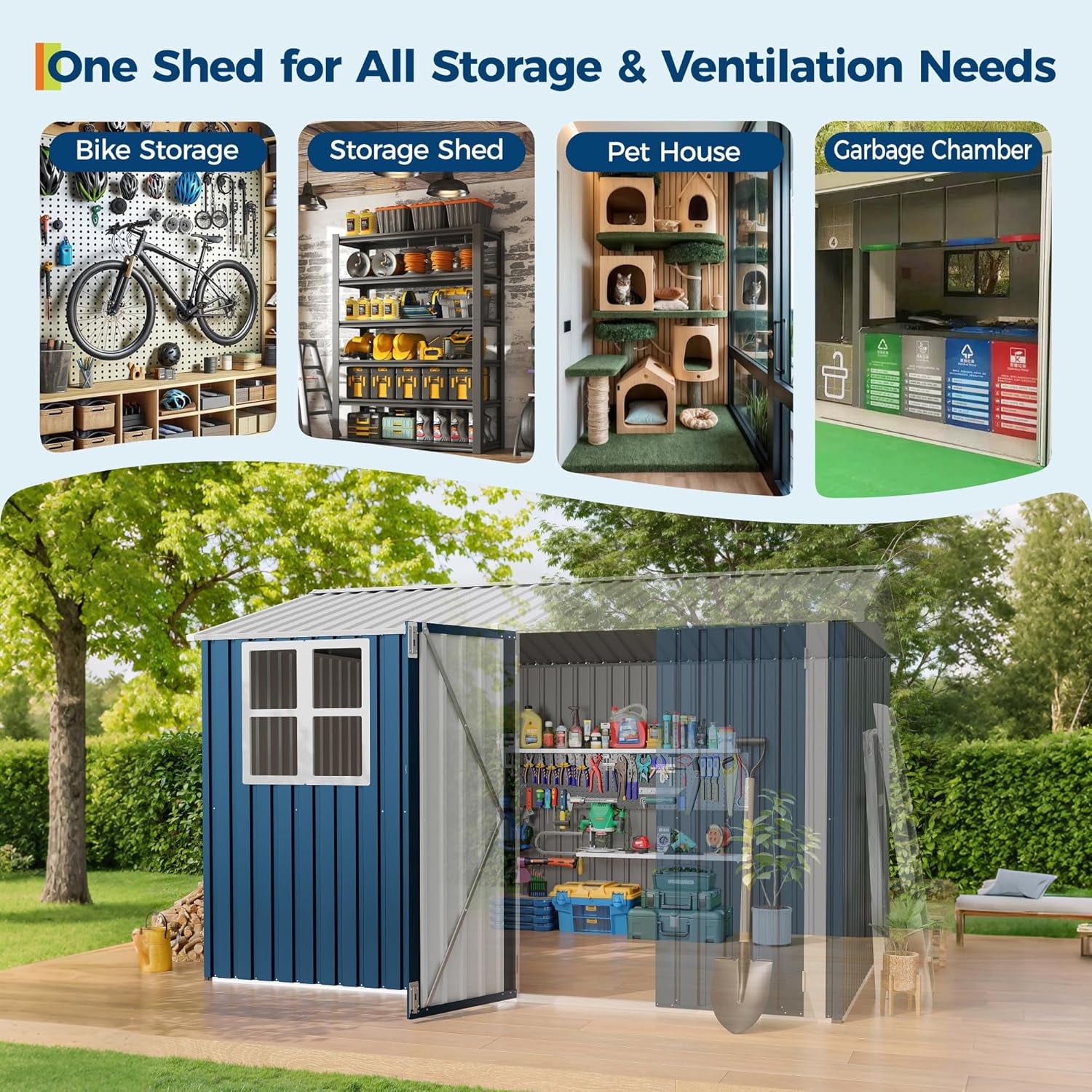 10X8 FT Storage Shed,Outdoor Storage Shed with Windows & Double Doors,Outdoor Tool Shed with 450 Cu Ft Space,Metal Sheds Outdoor Storage for Garden, Backyard, Patio and Backyard