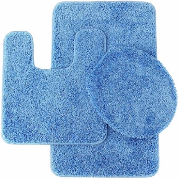 Daniel's Bath Daniel's Bath & Beyond 3 Piece Set 31'' Bath 20'' Contour Mat and 18'' x 18.5'' Lid, Elite Frizzy Solid Dusty, Busty Blue