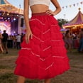 thumbnail image 2 of Womens Solid Color Chiffon Layered Skirt Flowy Puffy Hem Flounce Party Dress Ruffle Waist Mid Calf Length Skirt Red One Size, 2 of 4