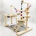 thumbnail image 3 of Columpio interactivo de madera con escalera colorida para pájaros, parque de juegos para loros con comedero para cacatúas y periquitos., 3 of 5