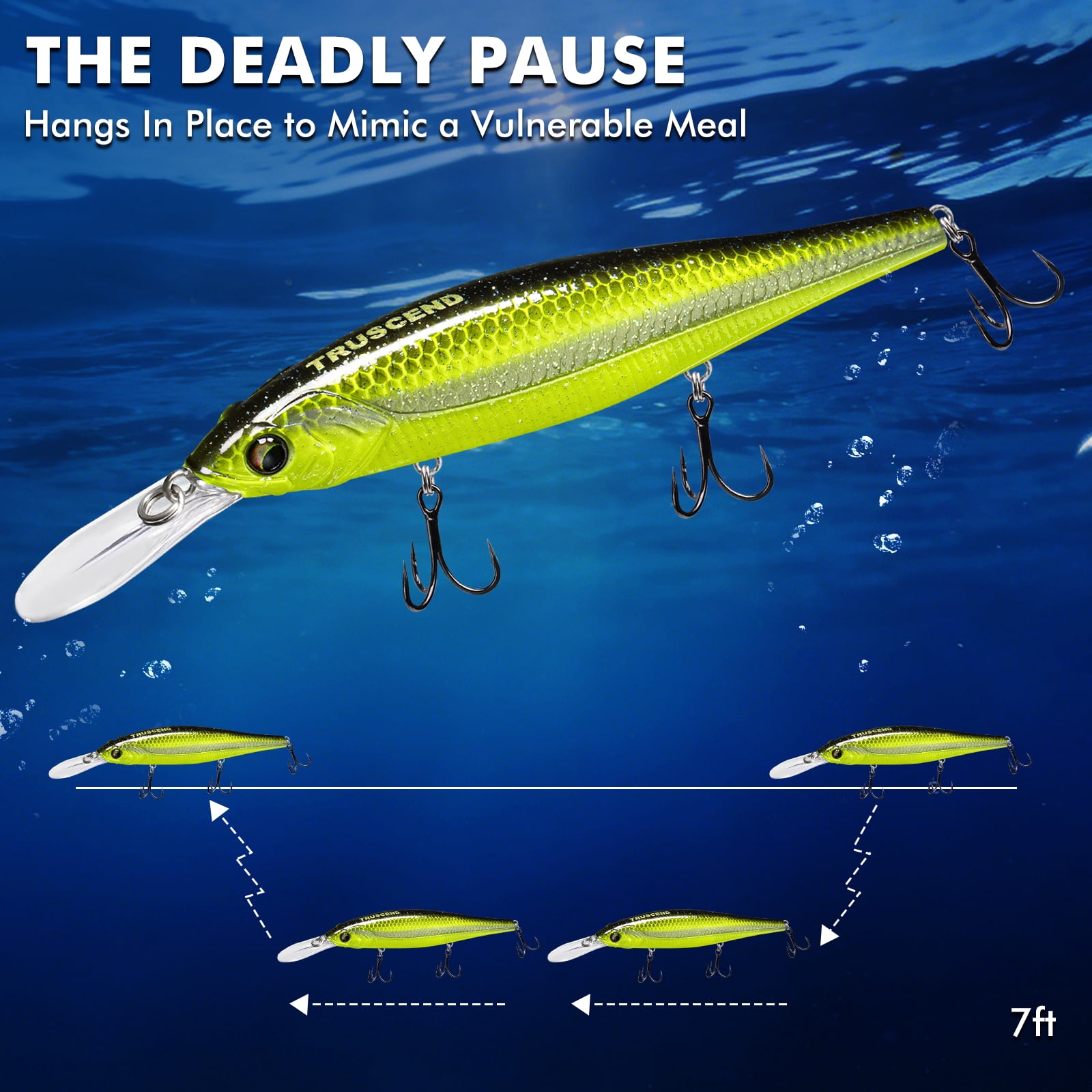 TRUSCEND Suspending Jerkbait with BKK Hook, Rattle Minnow Fishing Lures with Long Casting Weight Transfer System, Natural Wiggle Action Twitchbait, Freshwater Bait for Bass Walleye Pike Trout Striper