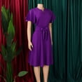 thumbnail image 4 of AURA Womens V Neck A Line Midi Dress Tie Strap Detail Short Sleeve High Waist Elegant Summer Work Dress with Zipper, 4 of 10