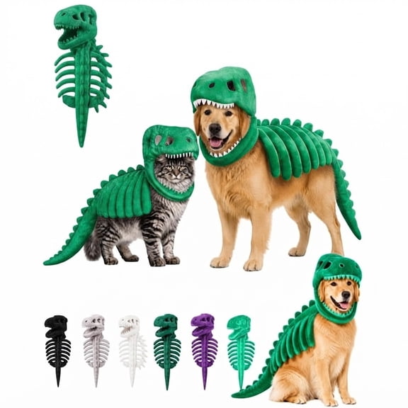 Pet Dinosaur Costume Halloween Dog Costume Plush Dino Skeleton Outfit, Soft Material with 3D Bone Details, Comfortable Pet Cosplay Clothes for Dogs Cats Dress Up,A M