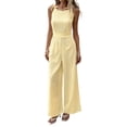 thumbnail image 3 of ClodeEU Women's Spaghetti Strap Sleeveless Jumpsuit with Back Zipper ,Casual Straight Leg Long Romper Yellow,Women's Plus L, 3 of 9