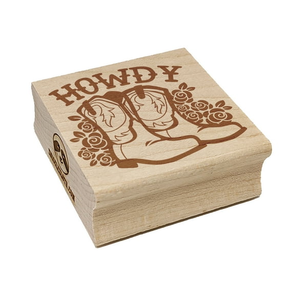 Howdy Cowboy Boots Square Rubber Stamp Stamping Scrapbooking Crafting - Small 1.25in