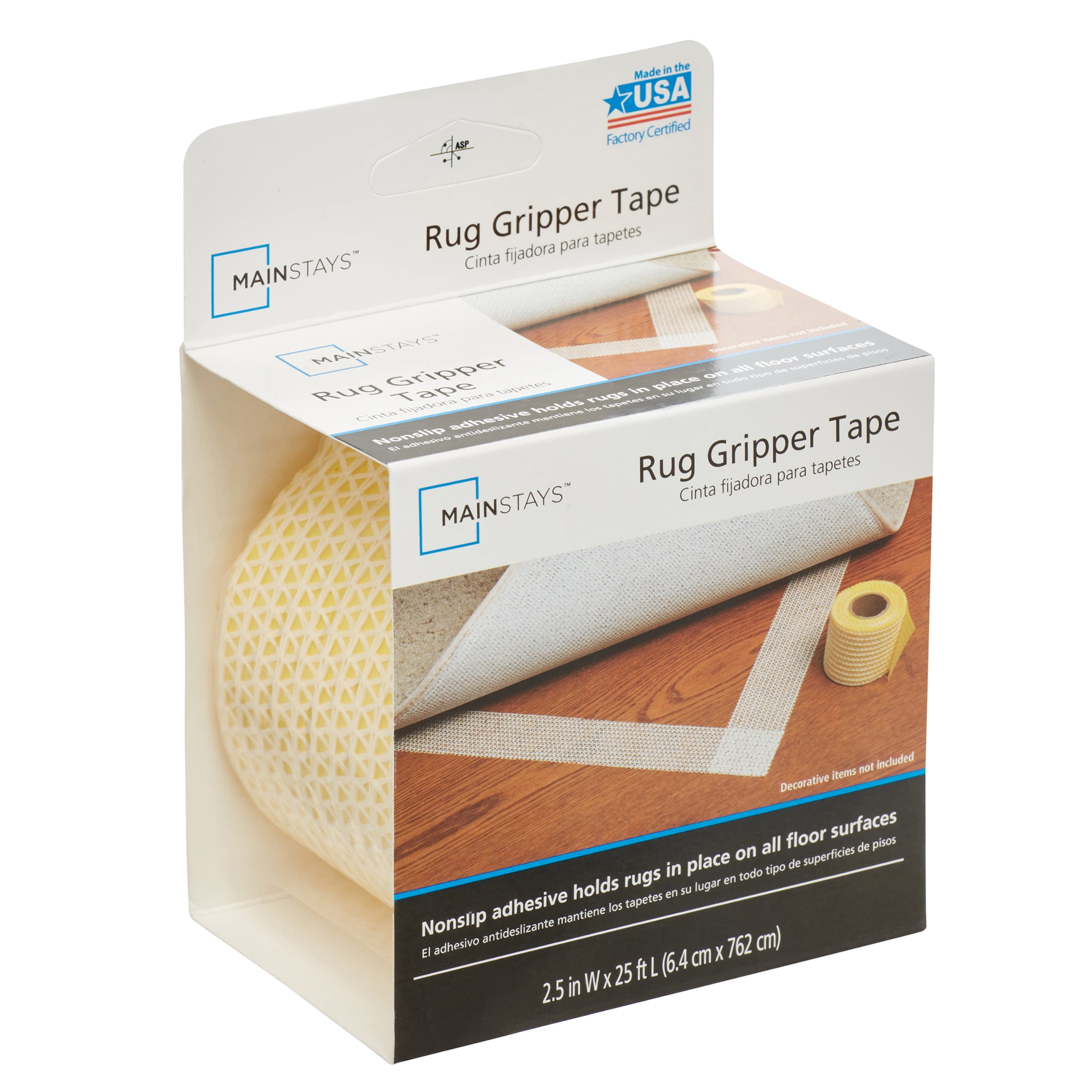 Rug Grip Rug Gripper Tape for Area Rugs and Runners, Non-Slip Carpet Tape  Works on Carpet, Tile and Hardwood Floors, 2.5in.x25ft.