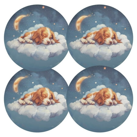 

joogoo Cute Dog Sleeping in Magic Cloud Round Plate Mats for Dining Table Placemat Set of 4 Holiday Decoration