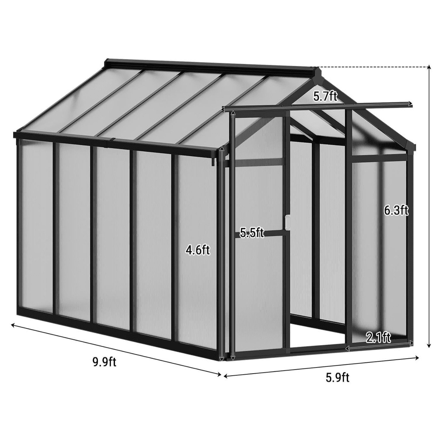 6' x 8' Walk-in Greenhouse with Roof Vent,Heavy Polycarbonate Aluminum Greenhouse for Winter Garden,Backyard,Patio,Lawn,Easy Assembly