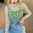thumbnail image 2 of WEIYLL Ladies Summer Tops Mock Neck Long Sleeve Flower Print Thin Mesh Sheer Green Blouse Sizes One Size, 2 of 3