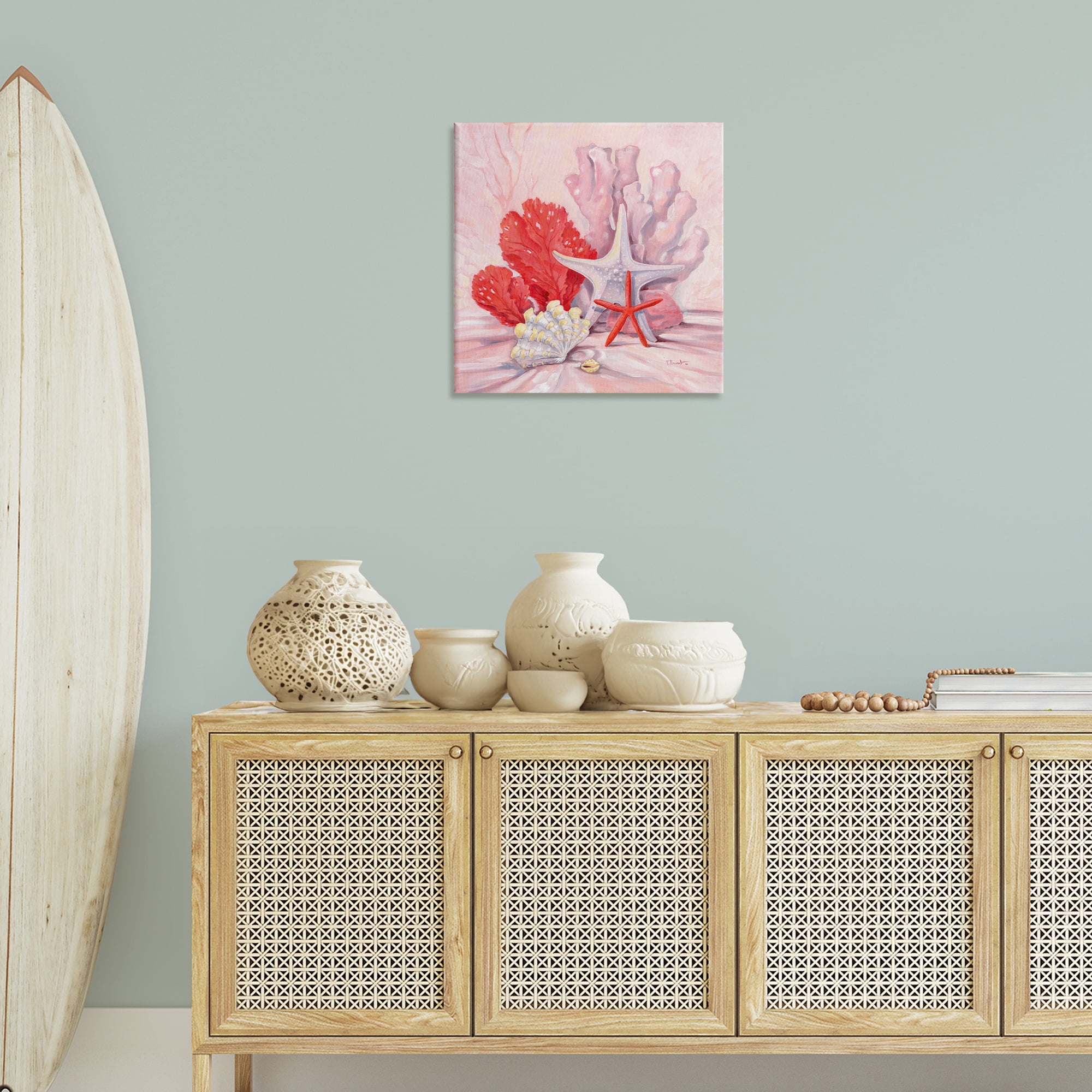 Stupell Industries Pink Gathered Sea Life Animals & Insects Painting Gallery Wrapped Canvas Art Print Wall Art, 24 x 24