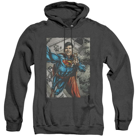Superman Super Selfie Adult Heather Hoodie Sweatshirt Black