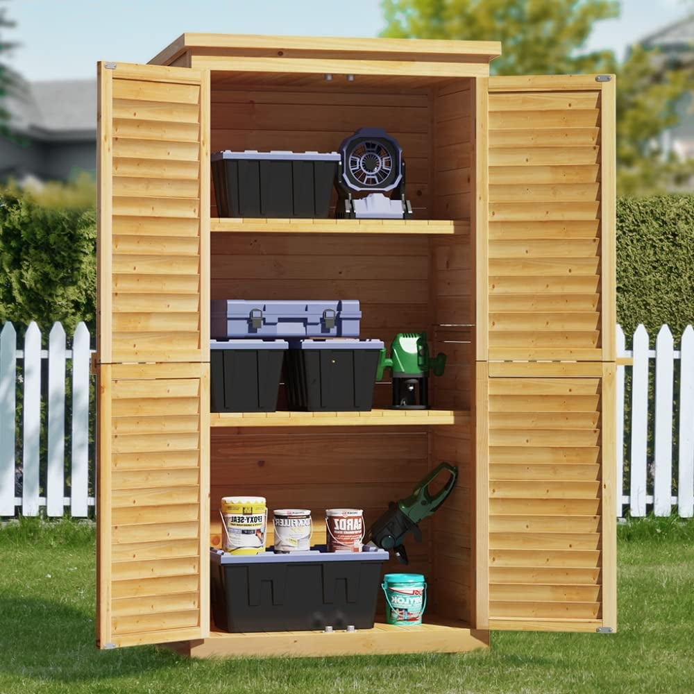 63.2" H Outdoor Storage with 3 Removable Shelves Natural