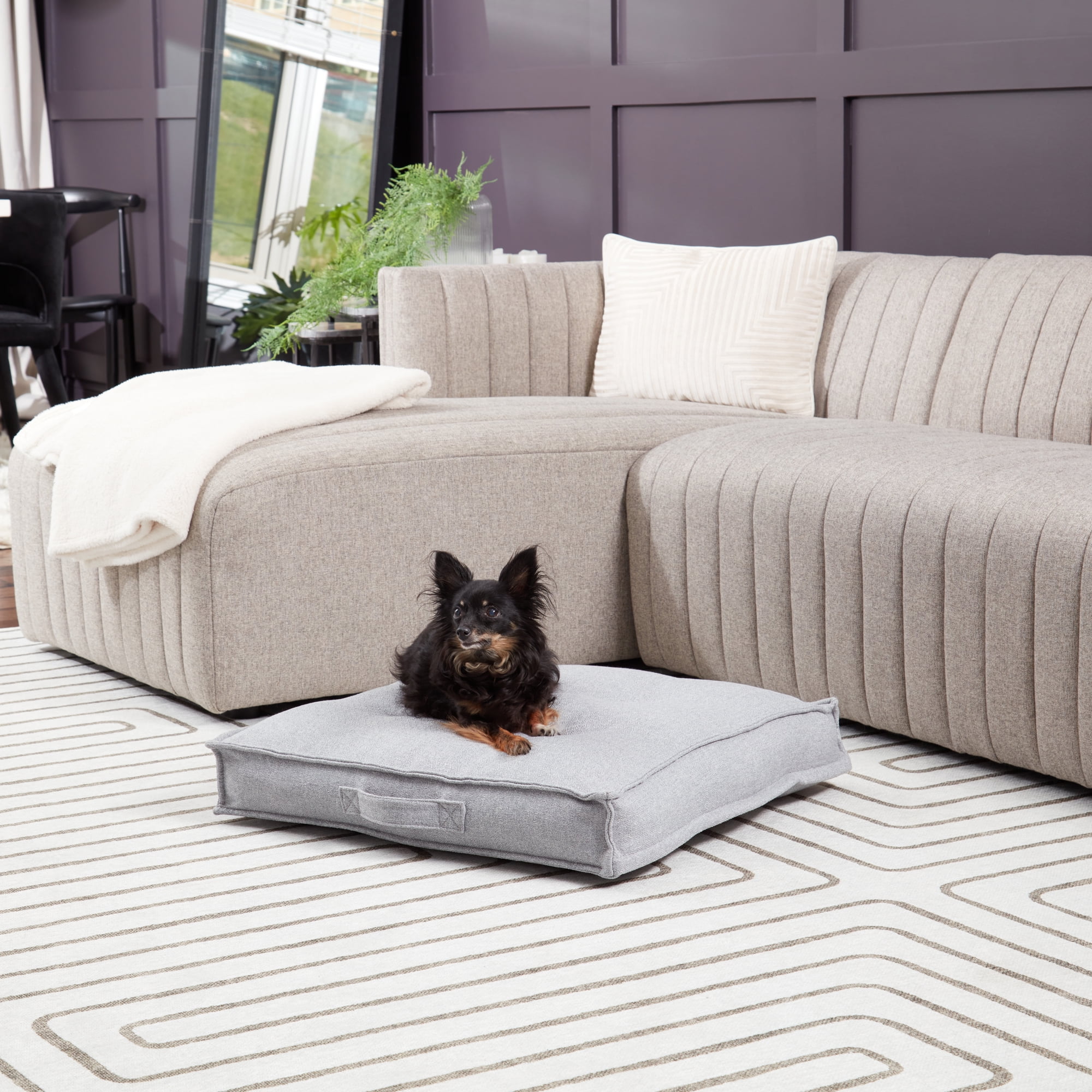 Happy Hounds Milo Square Tufted Pillow Dog Bed- Cement- Small (24 x 24 in.)
