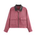 thumbnail image 5 of Unir Leather Collar Corduroy Bomber Jacket for Women, Zip Front, Relaxed Fit Casual Outerwear with Patch Pockets, 1 Piece, XS-L, 5 of 7
