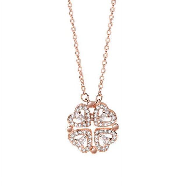 Collar sencillo de trébol de cuatro hojas de corazón a corazón, cadena de clavícula de moda para mujer, collar con colgante plegable de dos usos