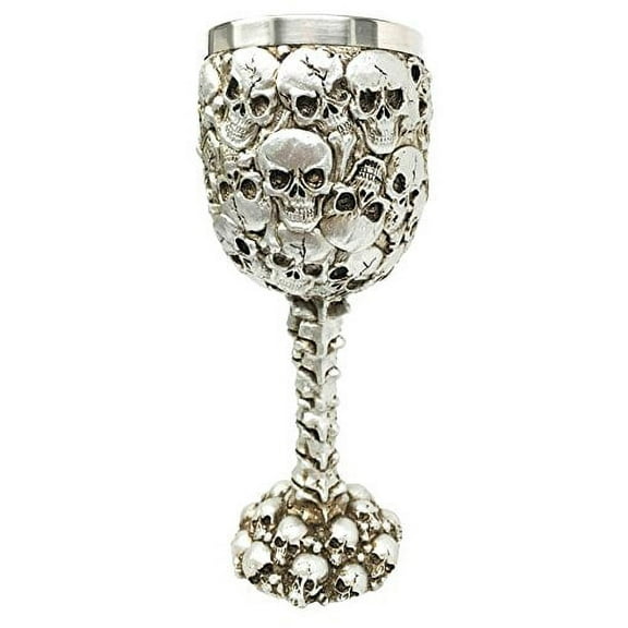 Gun Metal Silver Ossuary Skull Heaps Graveyard of Lost Souls Wine Goblet Chalice 8oz