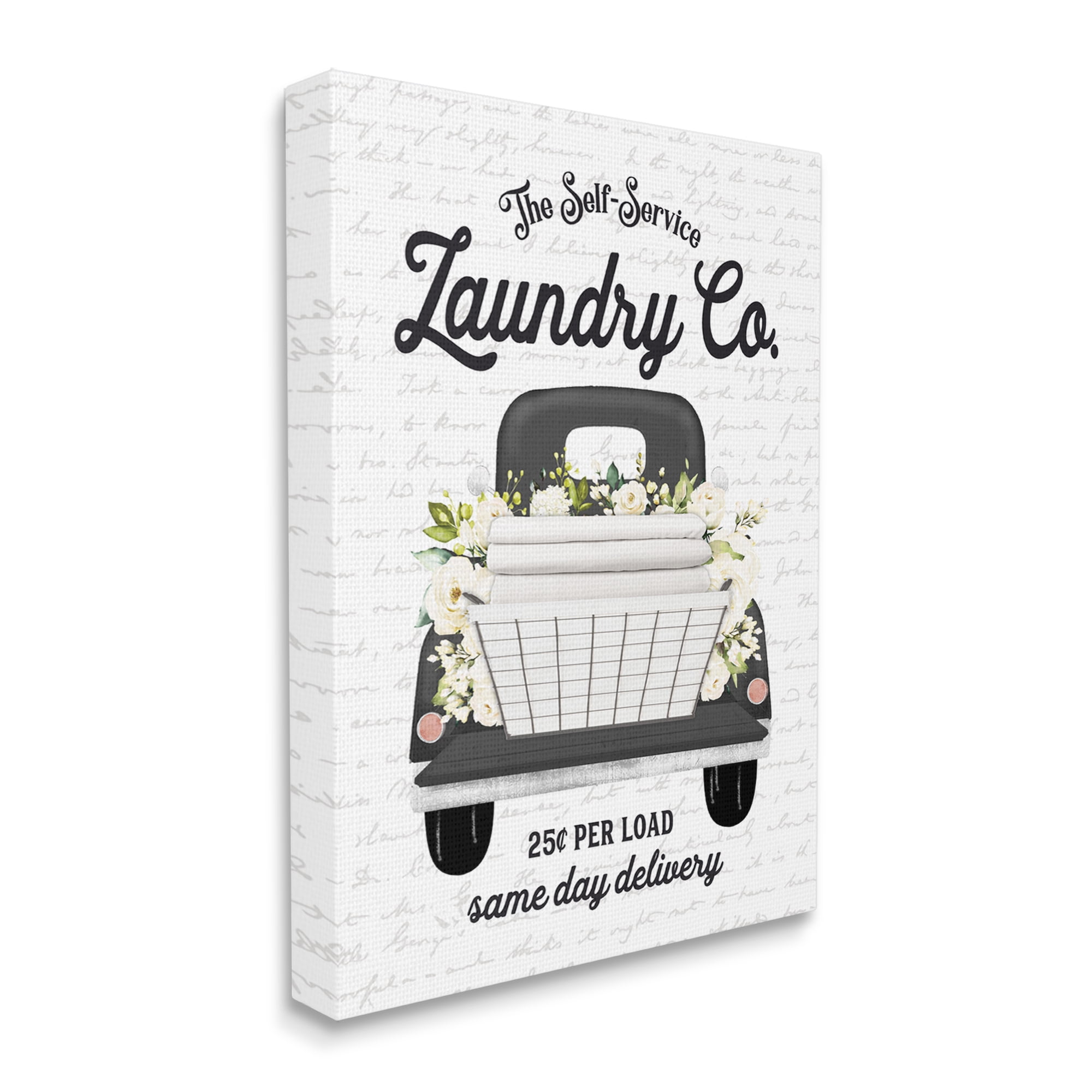 Stupell Industries Laundry Co. White Flower Bouquet Truck Service Graphic Art Gallery Wrapped Canvas Print Wall Art, Design by Lettered and Lined