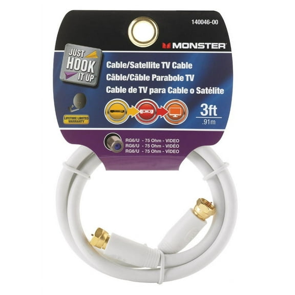 Monster Jhiu 140046-00 3 ft. White RG6 Video Coaxial Cable