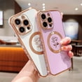 thumbnail image 3 of Magnetic Phone Case for iPhone 15 Pro Compatible with MagSafe Cute Rose Flower Case for Women Girls Luxury Plating Camera Lens Full Cover Soft Silicone Shockproof Cover 6.1 inch (Purple), 3 of 12