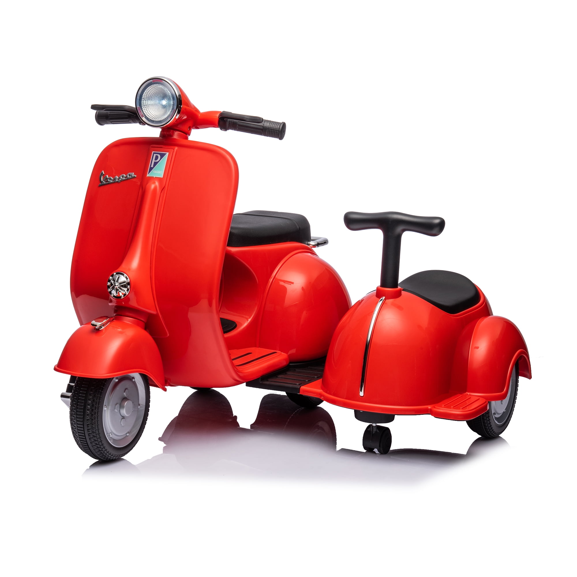 CIPACHO 6 V Licensed Vespa Scooter Ride On Motorcycle with Side Car for Kids, 3-Wheel Electric Kids Car, Red