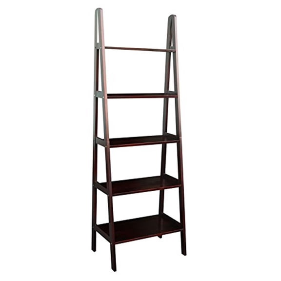 Ladder Bookcase 5 Shelf " Espresso Finish " Solid Wood Frame " 72 Height