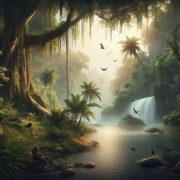 Jungle Scene Digital Painting - 12" x 18" Art Print Wall Decor