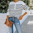 thumbnail image 4 of EASTIN Crew Neck Sweater Women Long Sleeve Knit Ribbed Button Sweater Stripe Tops, 4 of 7