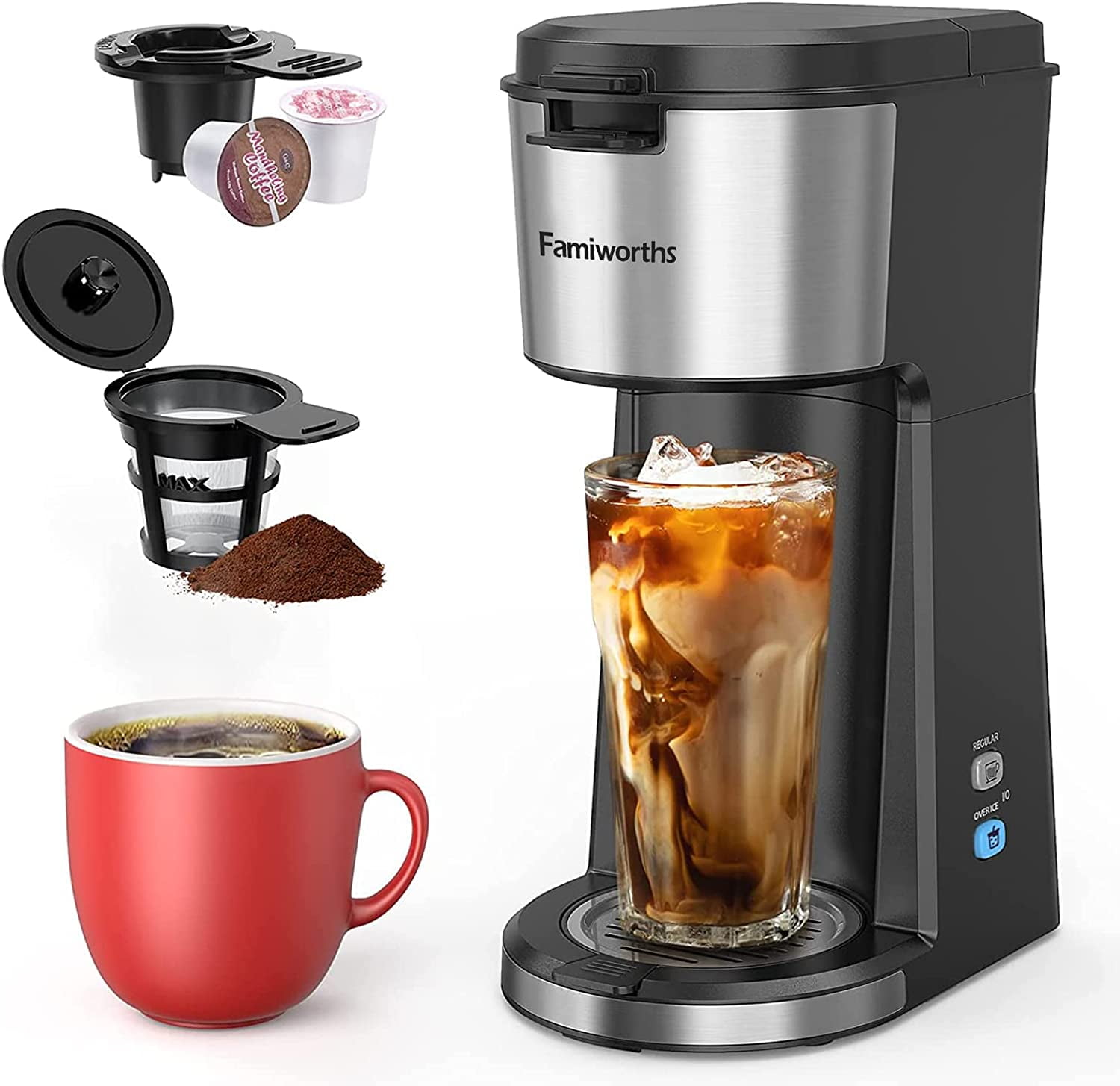 Durable Famiworths Iced Coffee Maker Hot and Cold Coffee Maker Single