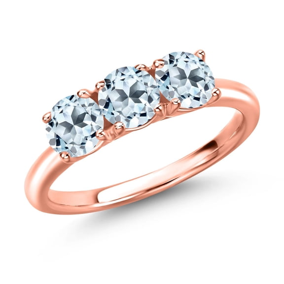 Gem Stone King 18K Rose Gold Plated Silver Sky Blue Topaz Engagement Ring for Women | 2.10 Cttw | Round 5MM | Gemstone November Birthstone | Size 8