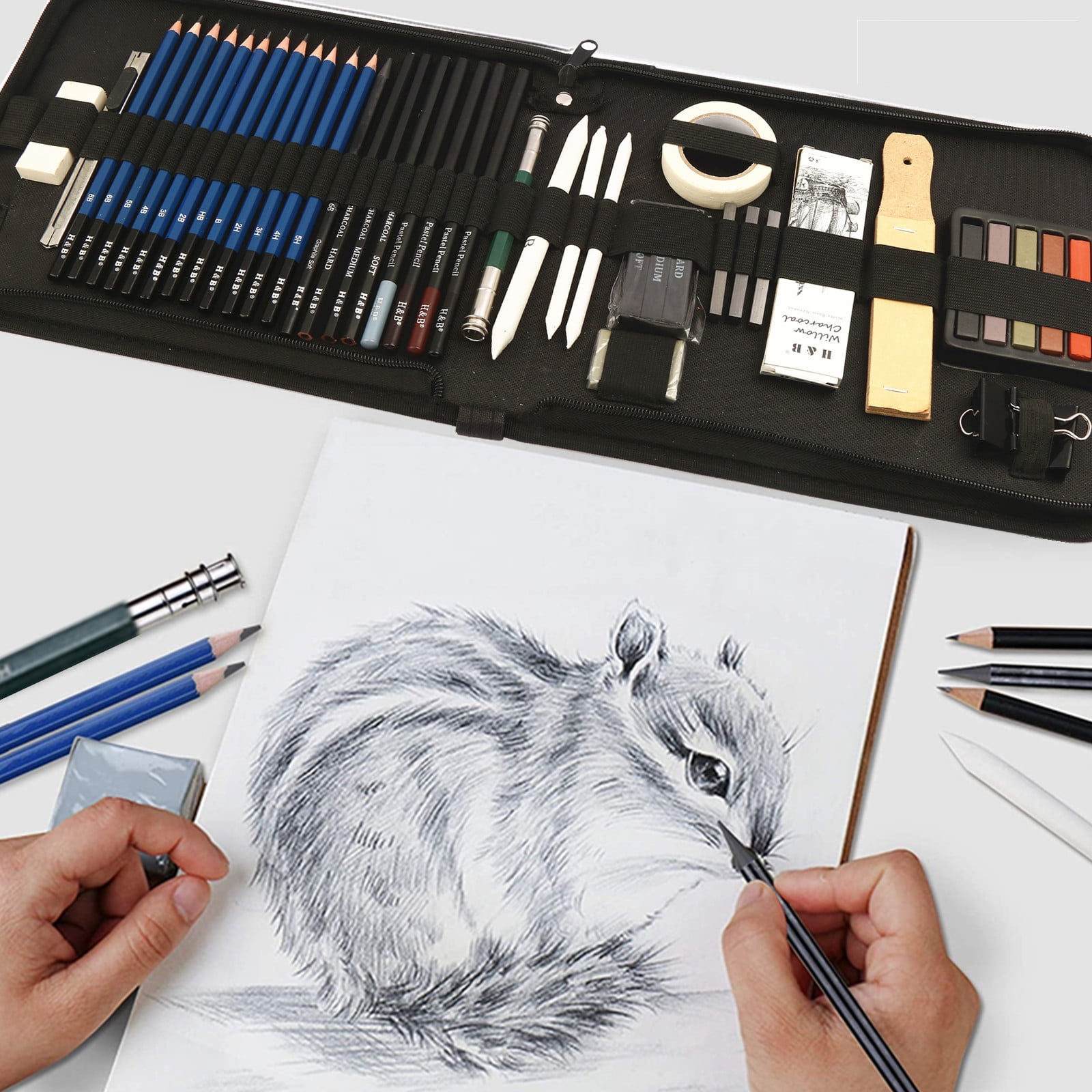 Handyman Crafts 50pcs Sketching Drawing Pencils Set Art Supplies | Sketch pencils,Graphite,Charcoal,Sketch book,Drawing Supplies | in Black Zipper