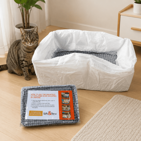 10 Pack Sift & Toss Cat Litter Liners with Filter Mesh Net , Disposable Reusable Cat Litter Box Bags, Easy Clean Sifting Liner Bags for Standard Cat Litter Boxes