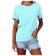 thumbnail image 3 of T Shirts for Women Short Sleeve Crewneck Tshirts Solid Color Loose Casual Summer Comfortable Daily Tops Mint Green S, 3 of 7