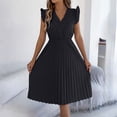 thumbnail image 2 of ClodeEU Womens Lace Trim V Neck Ruffle Hem Midi Dress ,Sleeveless Pleated Waist Casual Dress Black,Womens Plus M, 2 of 7